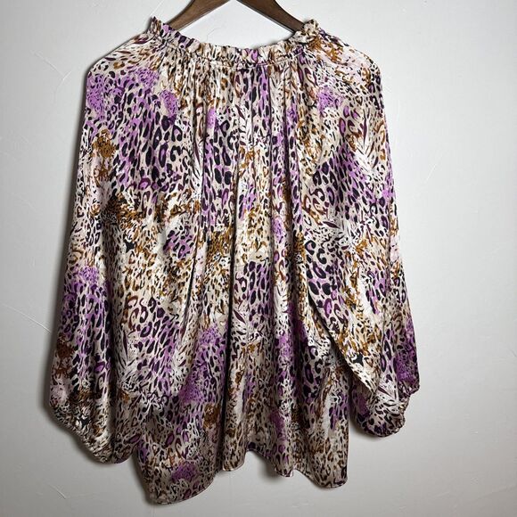 EE:Some Animal Print Shirt Bubble Sleeve Ruffle Collar Women's Size Large NWT - Picture 6 of 12